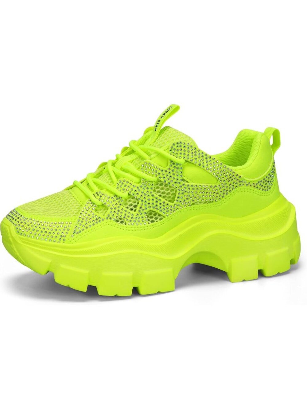 Women's Yellow Rhinestone Chunky Platform Sneakers Casual Lace Up Casual Shoes